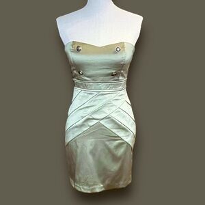Rhapsody NWT Womens Olive Green Body-Con Strapless Military Mini Satin Dress S/P